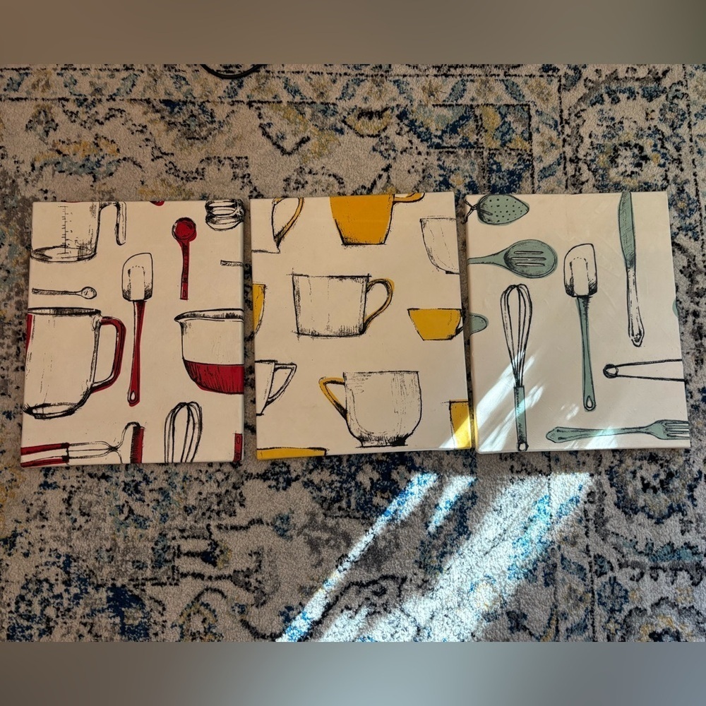 Modern Kitchen Utensil Canvas Art Set